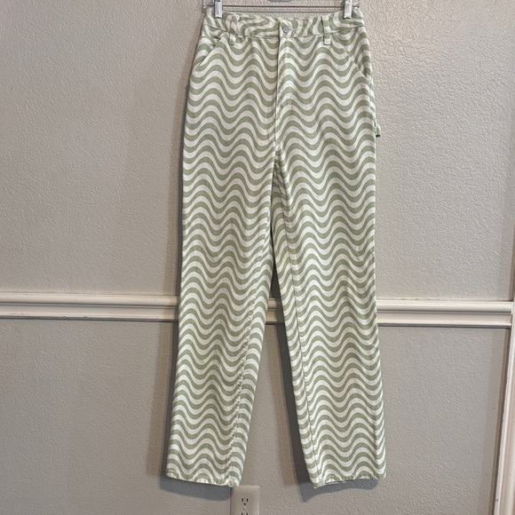 PacSun Denim - PacSun Wavy Patterned 90’s BF Carpenter Jeans in Green and White